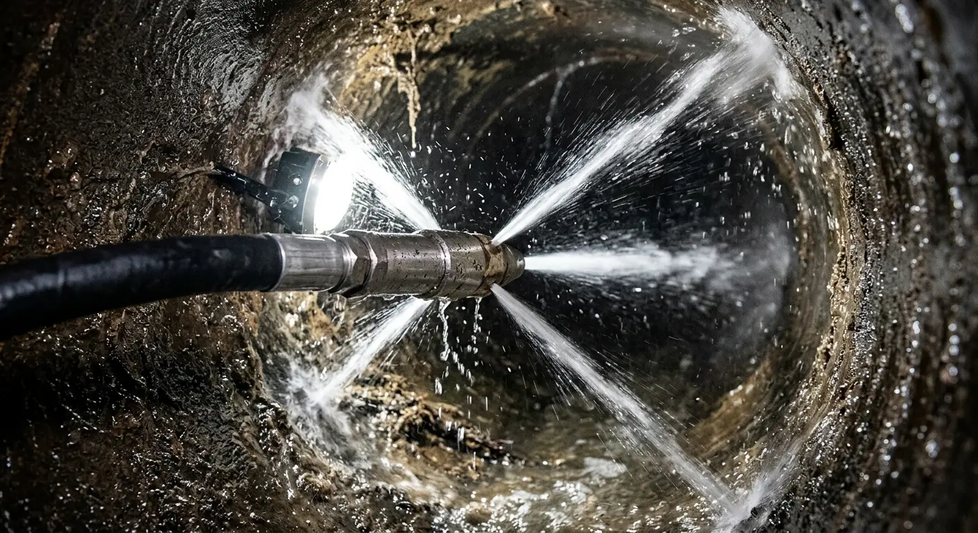 High-pressure hydro jetting nozzle cleaning sewer pipe for Storm Drain Cleaning in Macclenny